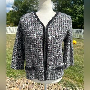 Carole Little Multicolor Tweed Boucle Sweater Knit Open Front Cardigan NWT M L